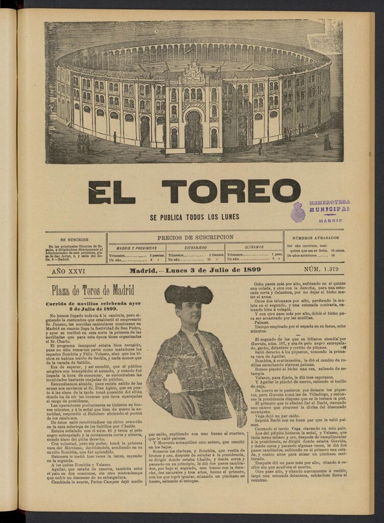Miniatura de El Toreo: suplemento a "La Correspondencia Teatral" del 3 de julio de 1899, nº 1379