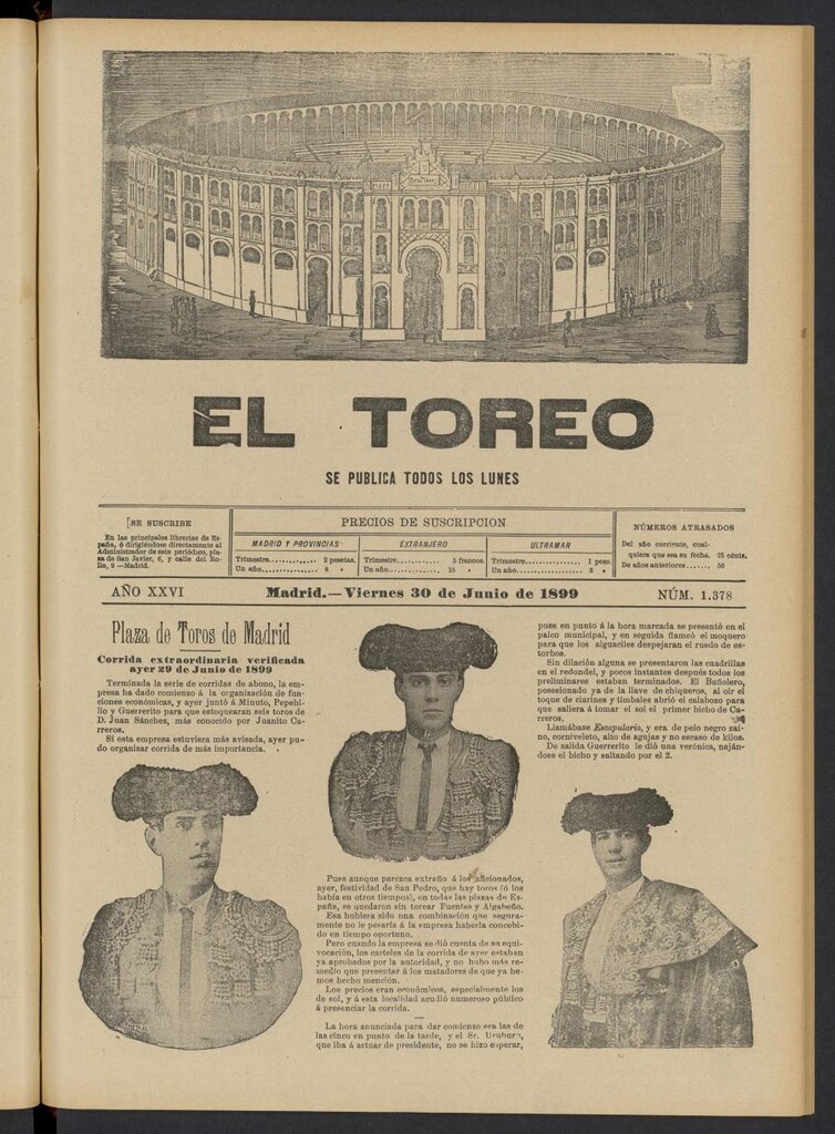 Miniatura de El Toreo: suplemento a "La Correspondencia Teatral" del 30 de junio de 1899, nº 1378