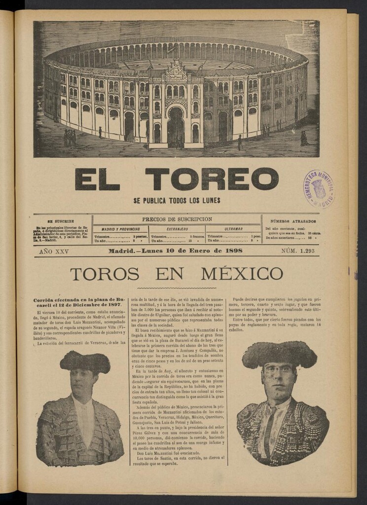 Miniatura de El Toreo: suplemento a "La Correspondencia Teatral" del 10 de enero de 1898, nº 1293