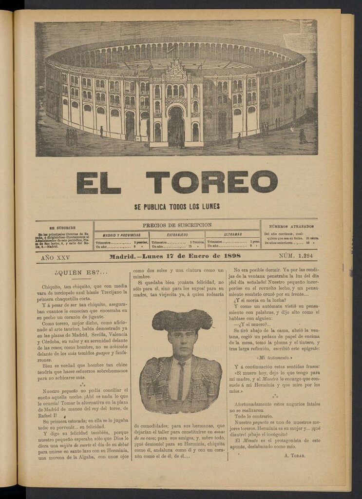 Miniatura de El Toreo: suplemento a "La Correspondencia Teatral" del 17 de enero de 1898, nº 1294