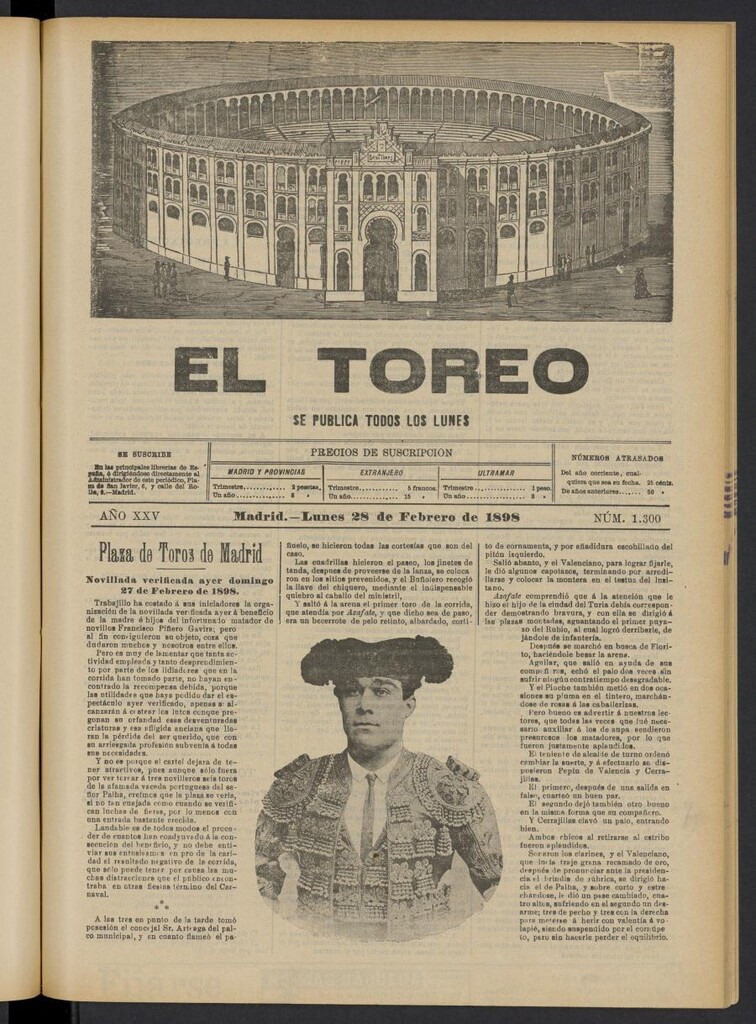 Miniatura de El Toreo: suplemento a "La Correspondencia Teatral" del 28 de febrero de 1898, nº 1300