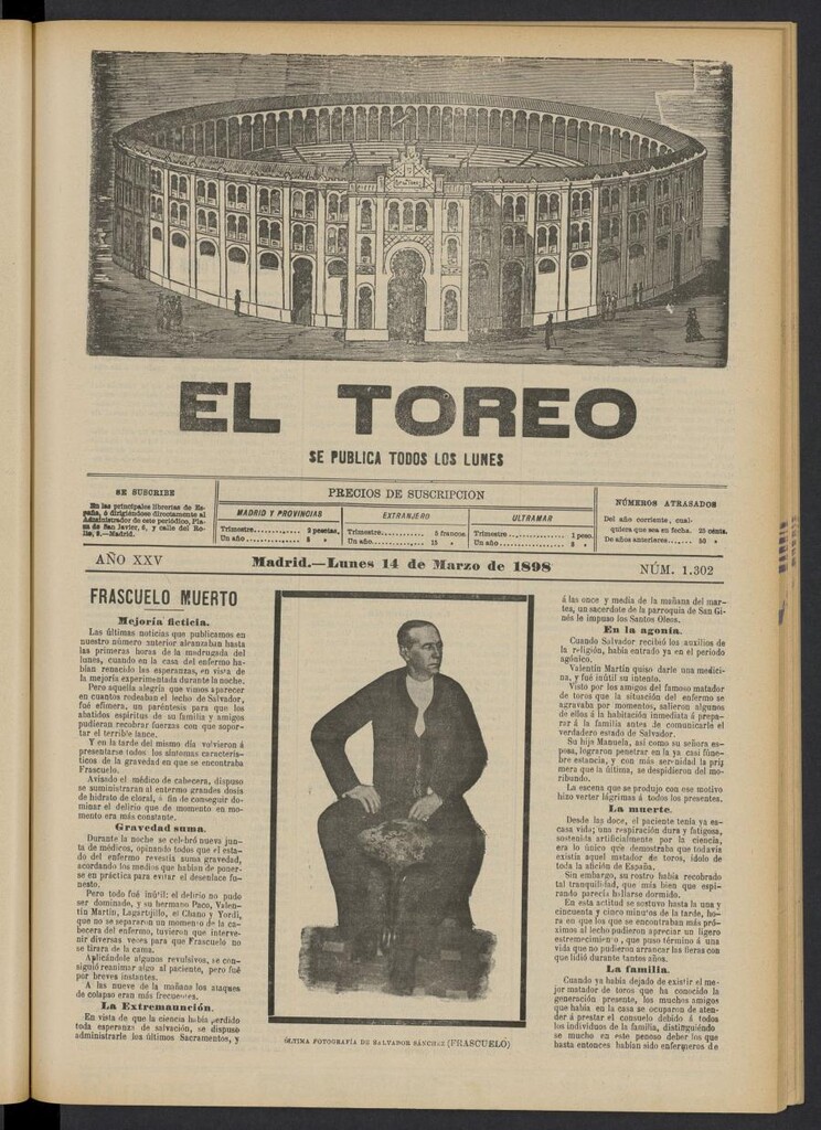 Miniatura de El Toreo: suplemento a "La Correspondencia Teatral" del 14 de marzo de 1898, nº 1302