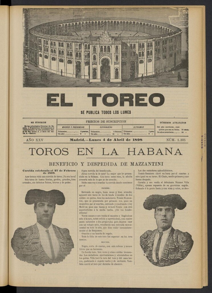 Miniatura de El Toreo: suplemento a "La Correspondencia Teatral" del 4 de abril de 1898, nº 1305