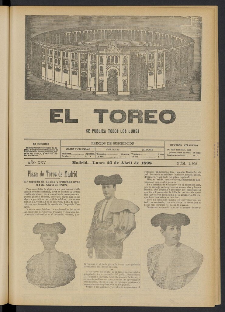 Miniatura de El Toreo: suplemento a "La Correspondencia Teatral" del 25 de abril de 1898, nº 1309