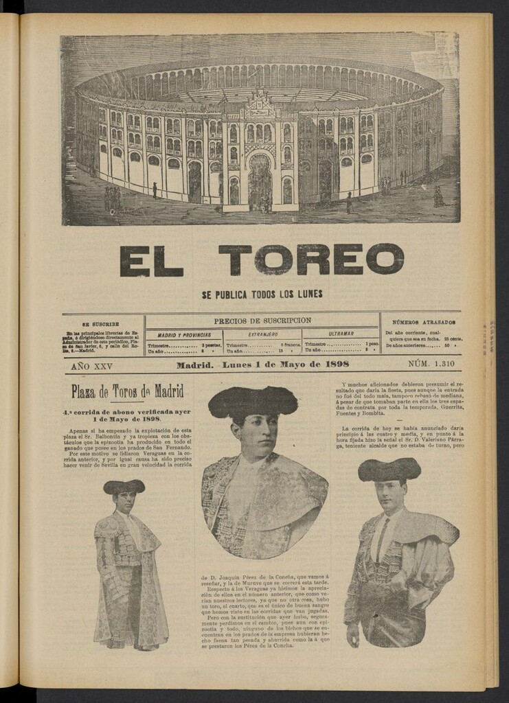 Miniatura de El Toreo: suplemento a "La Correspondencia Teatral" del 1 de mayo de 1898, nº 1310