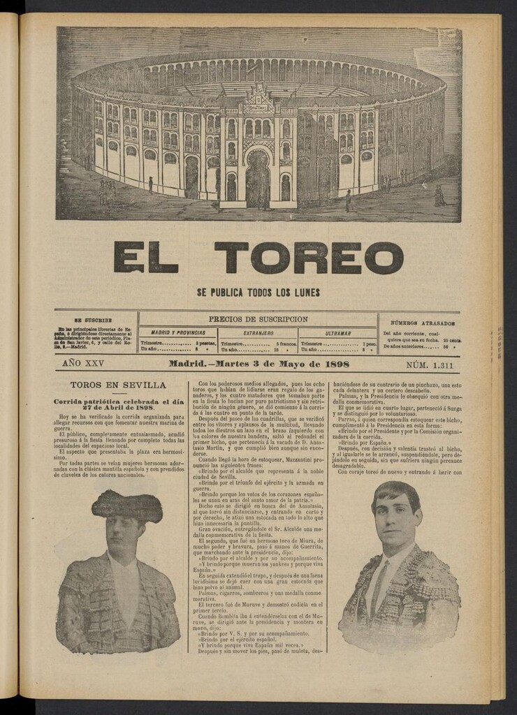 Miniatura de El Toreo: suplemento a "La Correspondencia Teatral" del 3 de mayo de 1898, nº 1311