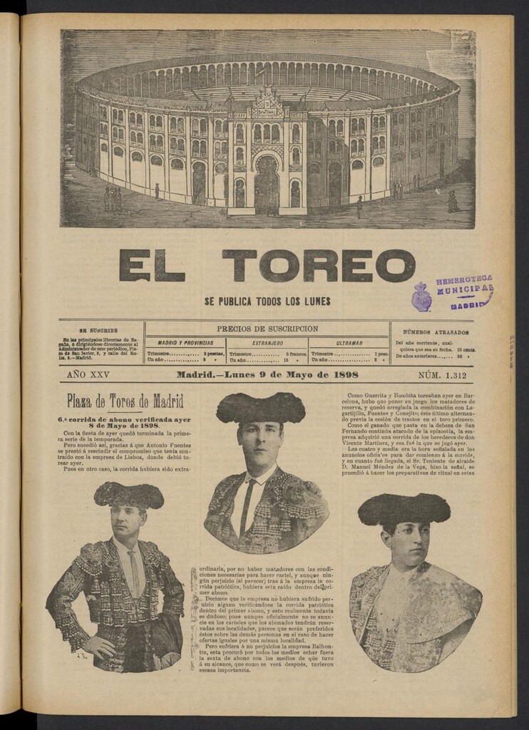 Miniatura de El Toreo: suplemento a "La Correspondencia Teatral" del 9 de mayo de 1898, nº 1312