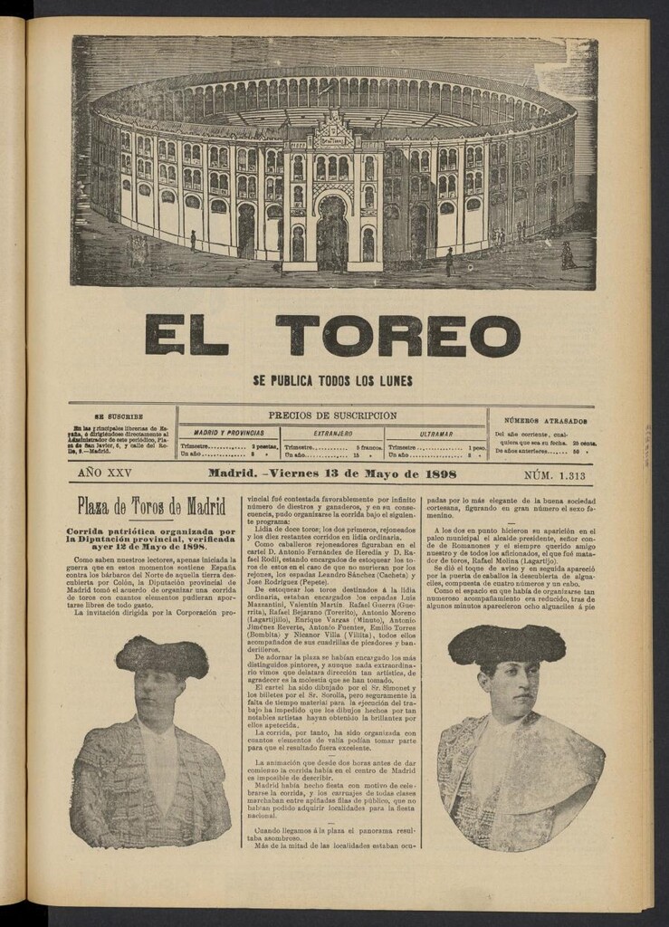 Miniatura de El Toreo: suplemento a "La Correspondencia Teatral" del 13 de mayo de 1898, nº 1313