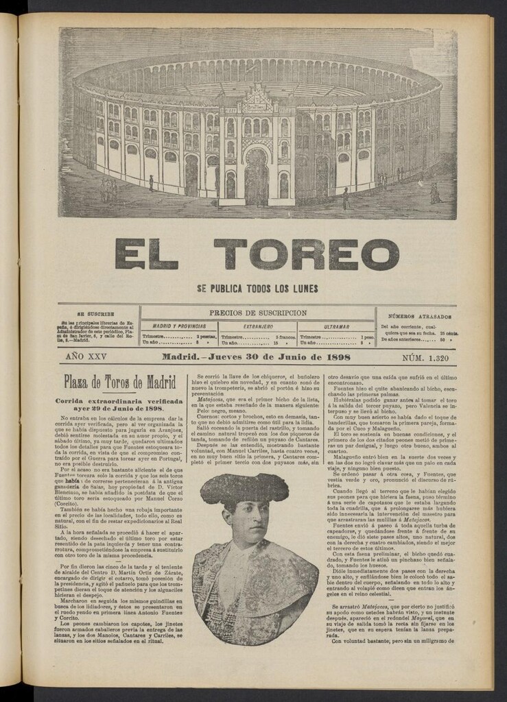 Miniatura de El Toreo: suplemento a "La Correspondencia Teatral" del 30 de junio de 1898, nº 1320
