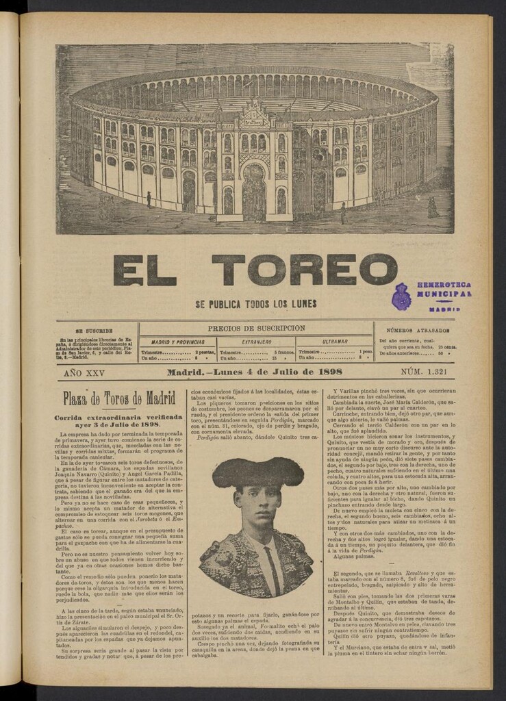 Miniatura de El Toreo: suplemento a "La Correspondencia Teatral" del 4 de julio de 1898, nº 1321