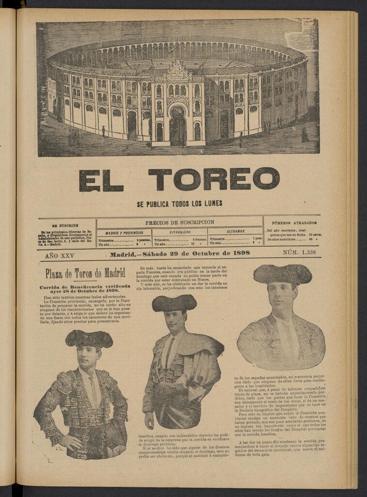 Miniatura de El Toreo: suplemento a "La Correspondencia Teatral" del 29 de octubre de 1898, nº 1338