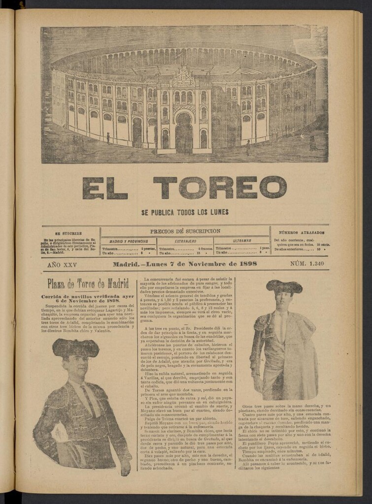 Miniatura de El Toreo: suplemento a "La Correspondencia Teatral" del 7 de noviembre de 1898, nº 1340