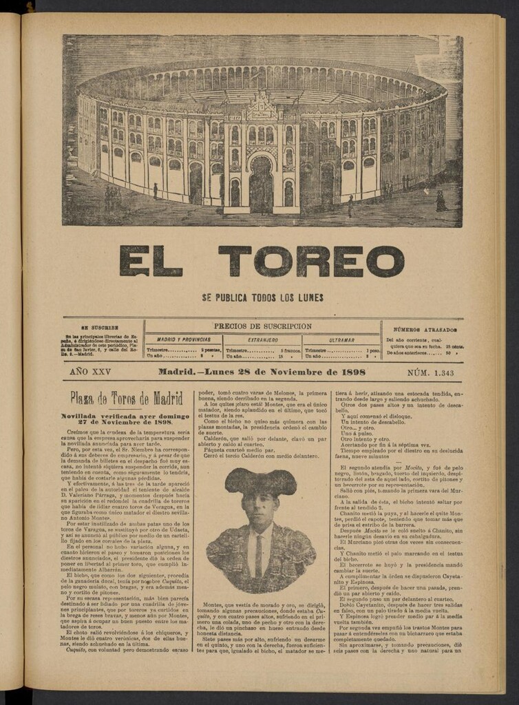 Miniatura de El Toreo: suplemento a "La Correspondencia Teatral" del 28 de noviembre de 1898, nº 1343