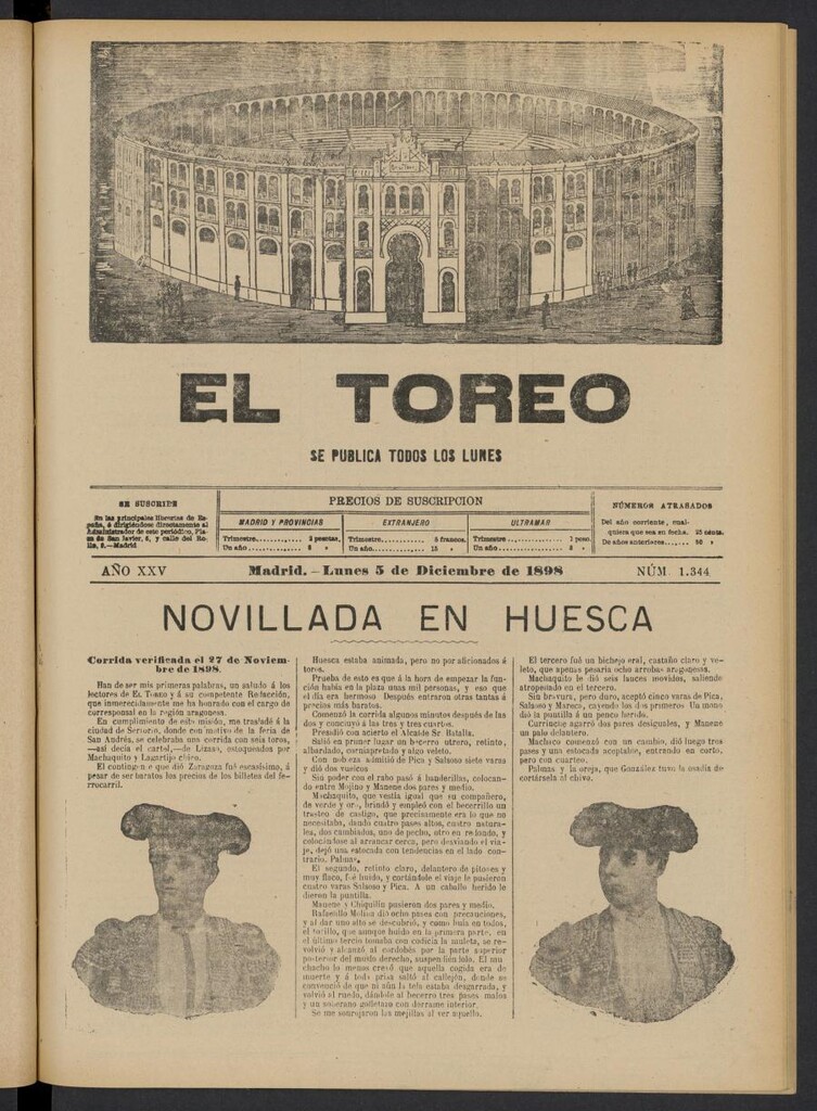 Miniatura de El Toreo: suplemento a "La Correspondencia Teatral" del 5 de diciembre de 1898, nº 1344