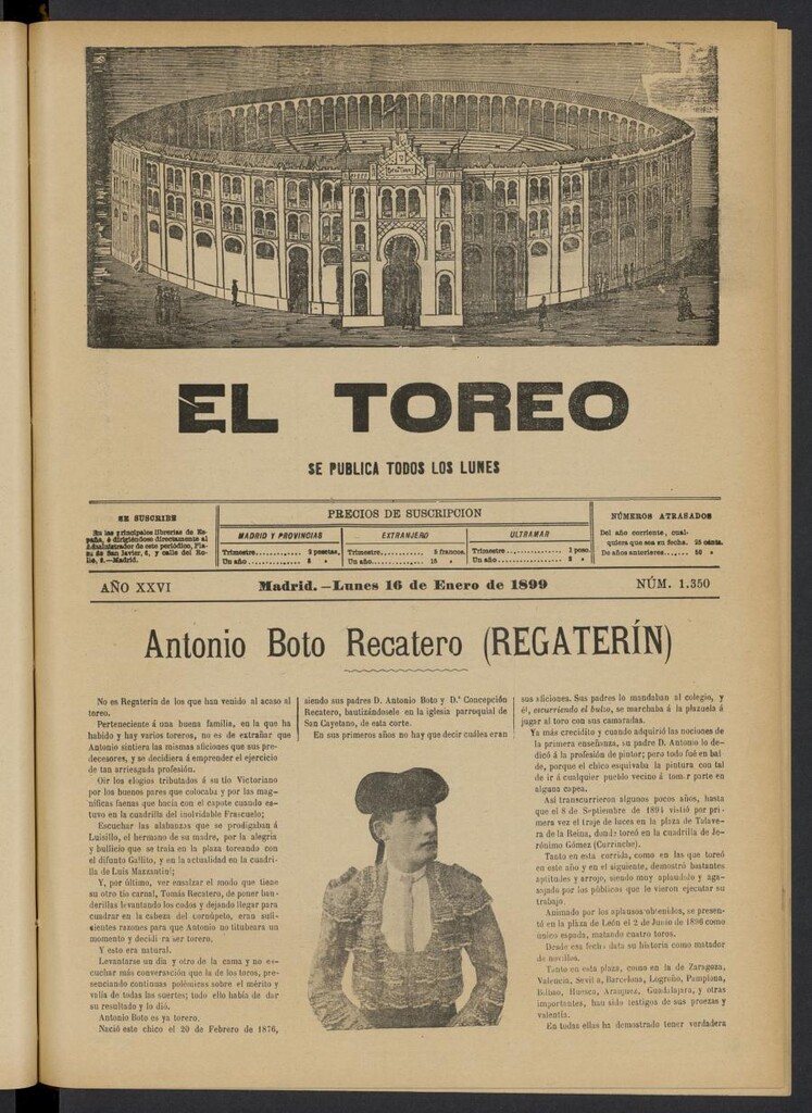 Miniatura de El Toreo: suplemento a "La Correspondencia Teatral" del 16 de enero de 1899, nº 1350