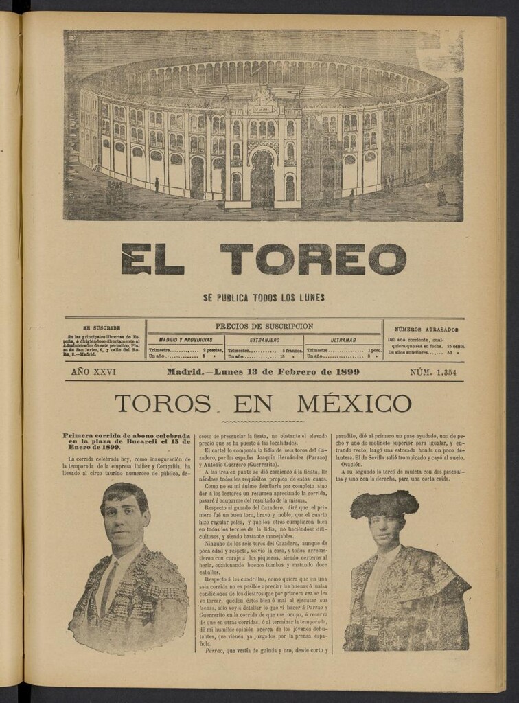 Miniatura de El Toreo: suplemento a "La Correspondencia Teatral" del 13 de febrero de 1899, nº 1354
