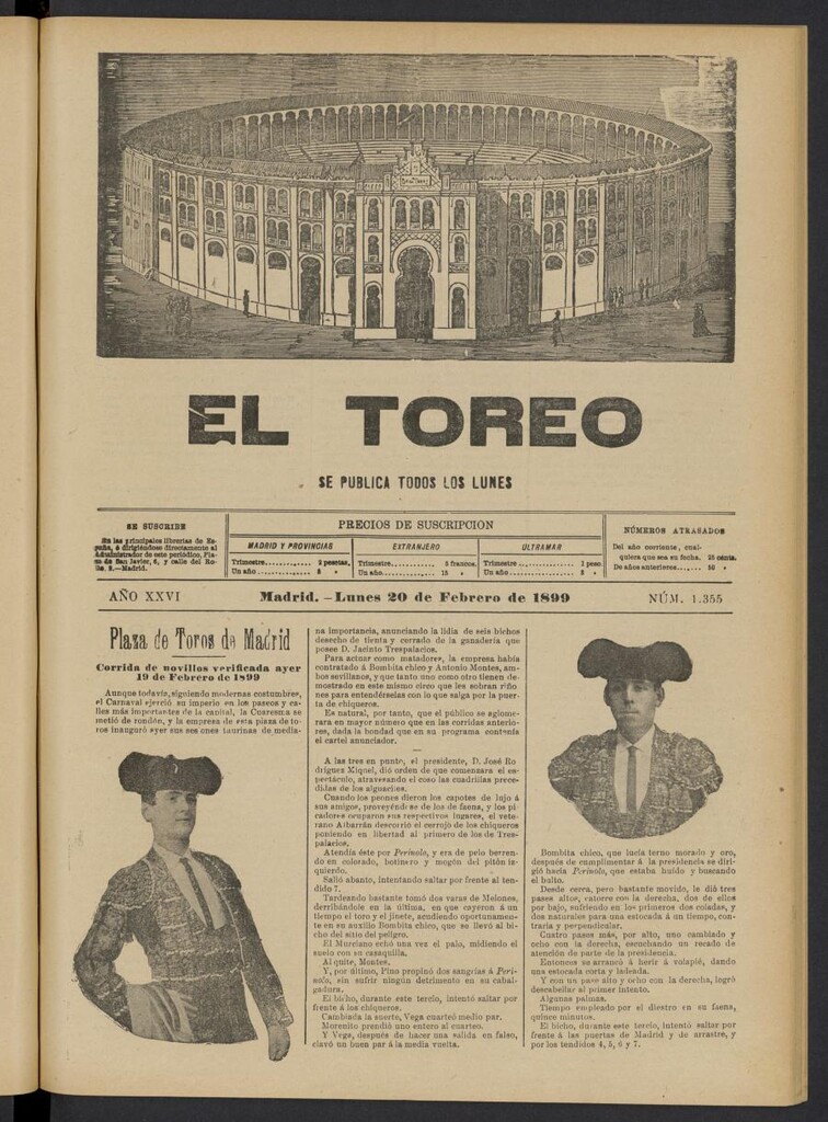 Miniatura de El Toreo: suplemento a "La Correspondencia Teatral" del 20 de febrero de 1899, nº 1355