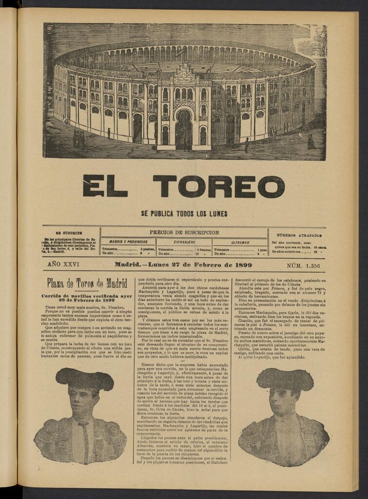 Miniatura de El Toreo: suplemento a "La Correspondencia Teatral" del 27 de febrero de 1899, nº 1356