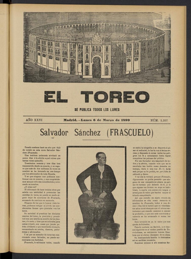 Miniatura de El Toreo: suplemento a "La Correspondencia Teatral" del 6 de marzo de 1899, nº 1357