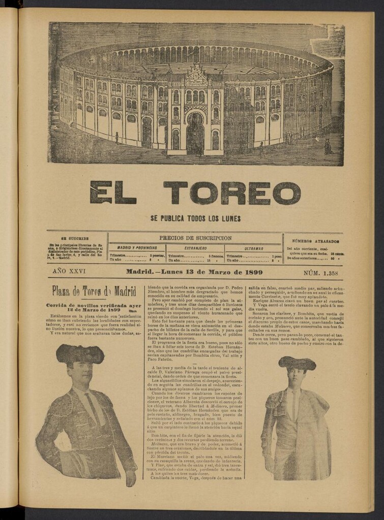 Miniatura de El Toreo: suplemento a "La Correspondencia Teatral" del 13 de marzo de 1899, nº 1358