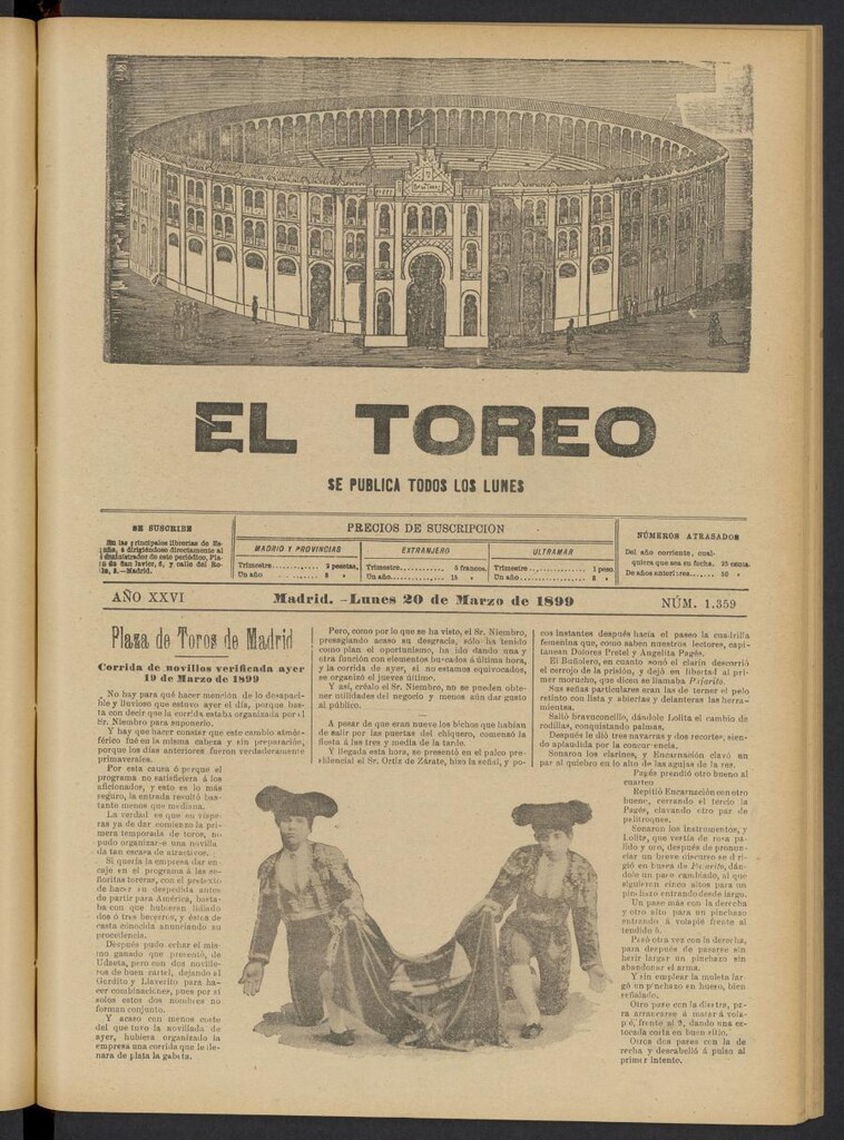 Miniatura de El Toreo: suplemento a "La Correspondencia Teatral" del 20 de marzo de 1899, nº 1359