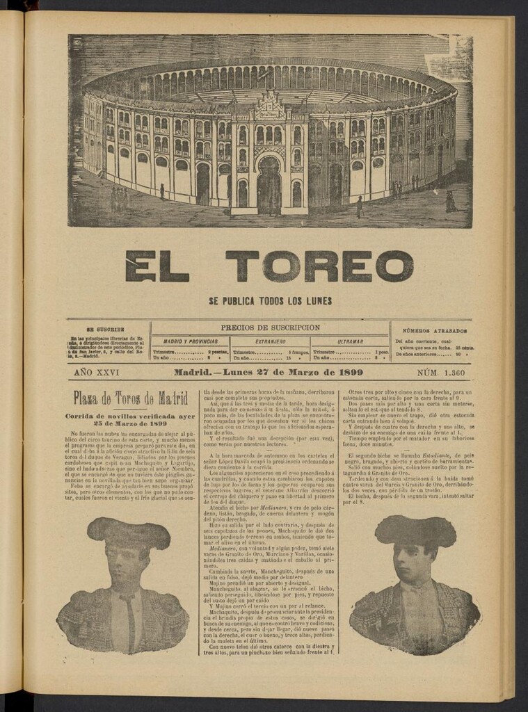 Miniatura de El Toreo: suplemento a "La Correspondencia Teatral" del 27 de marzo de 1899, nº 1360