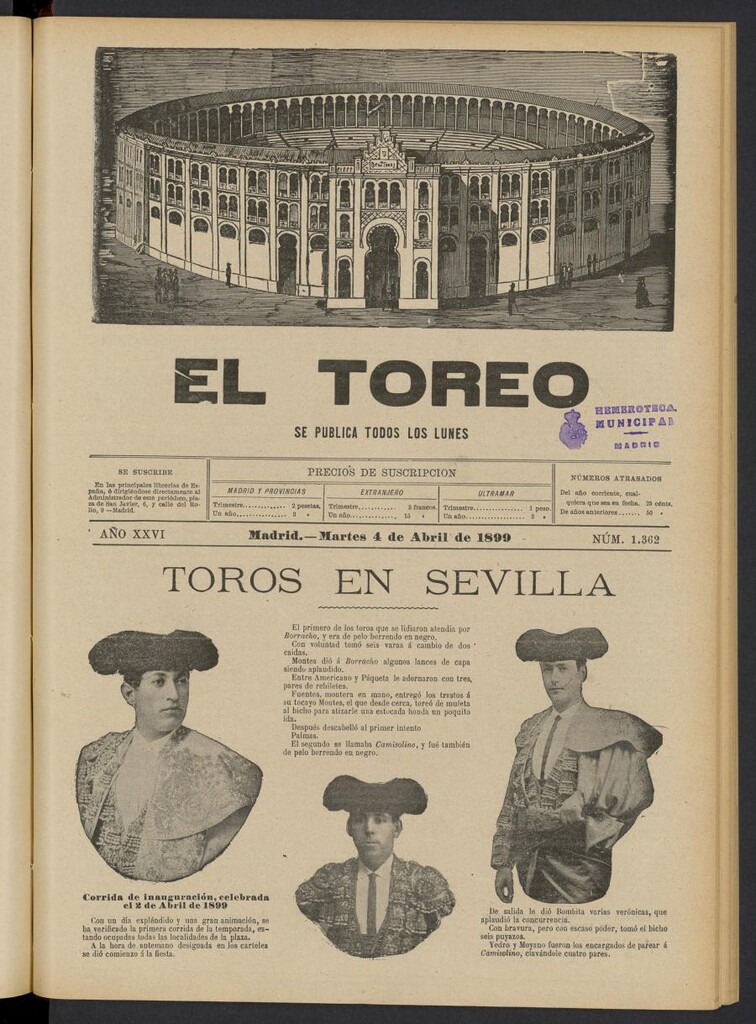 Miniatura de El Toreo: suplemento a "La Correspondencia Teatral" del 4 de abril de 1899, nº 1362