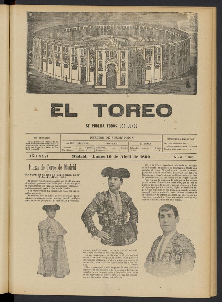 Miniatura de El Toreo: suplemento a "La Correspondencia Teatral" del 10 de abril de 1899, nº 1363