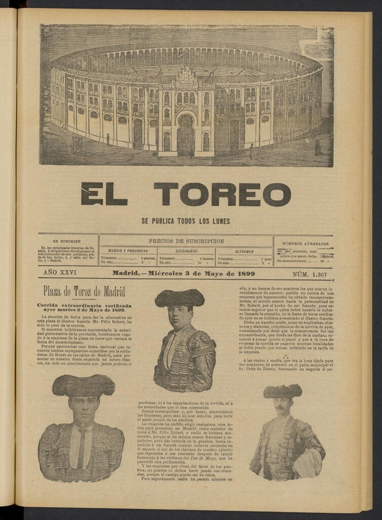Miniatura de El Toreo: suplemento a "La Correspondencia Teatral" del 3 de mayo de 1899, nº 1367
