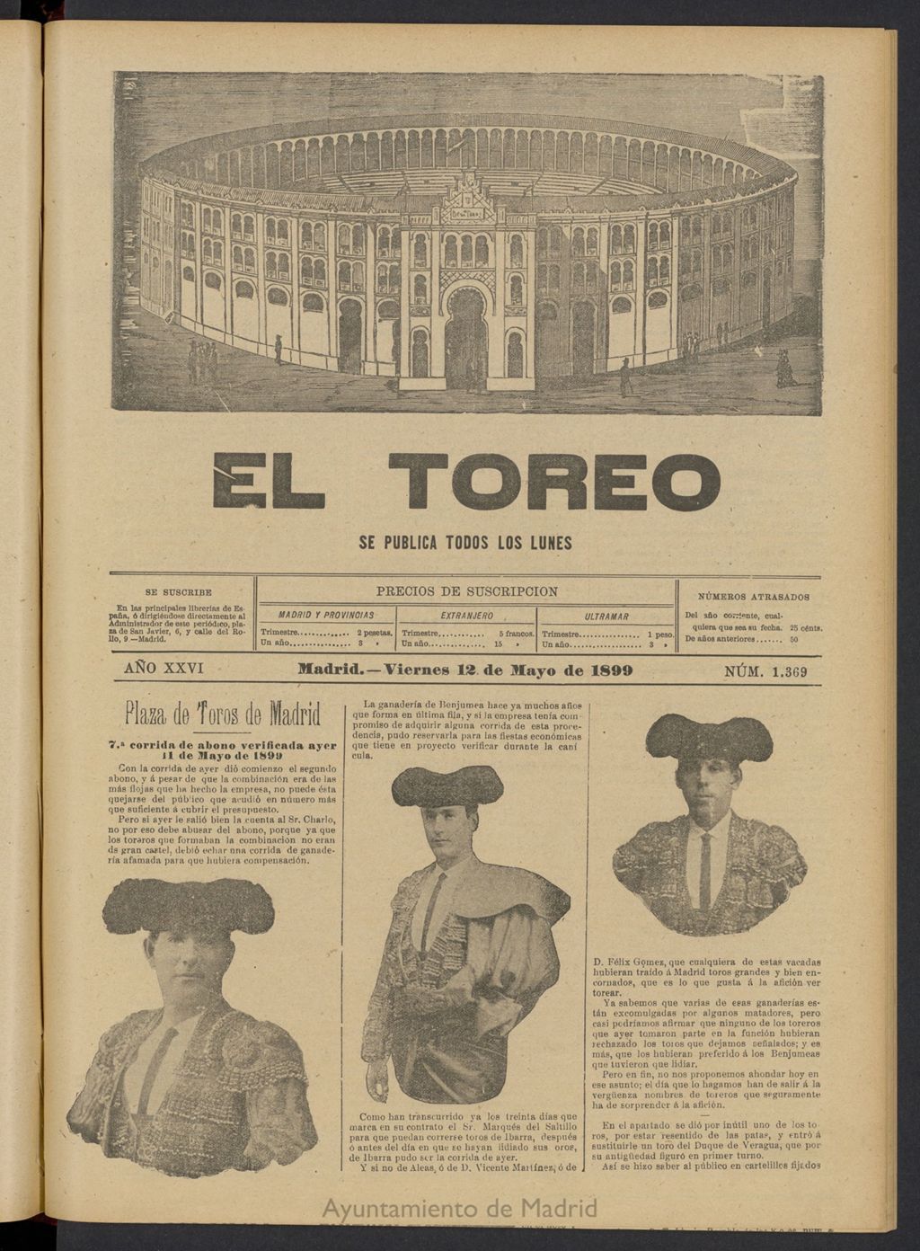 Miniatura de El Toreo: suplemento a "La Correspondencia Teatral" del 12 de mayo de 1899, nº 1369