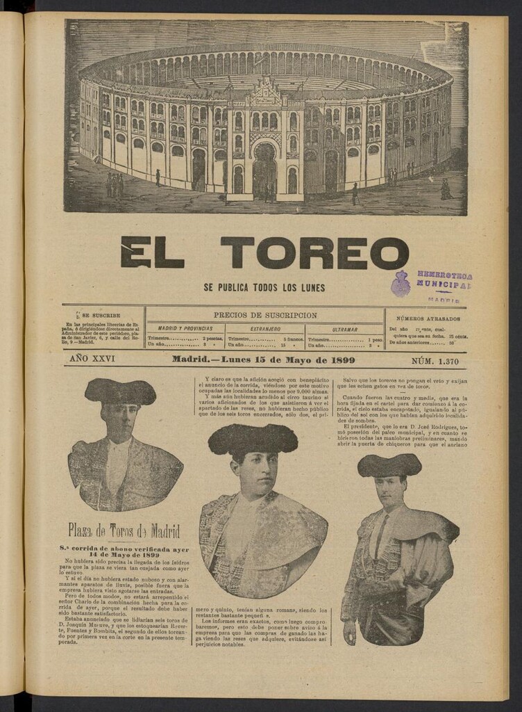 Miniatura de El Toreo: suplemento a "La Correspondencia Teatral" del 15 de mayo de 1899, nº 1370