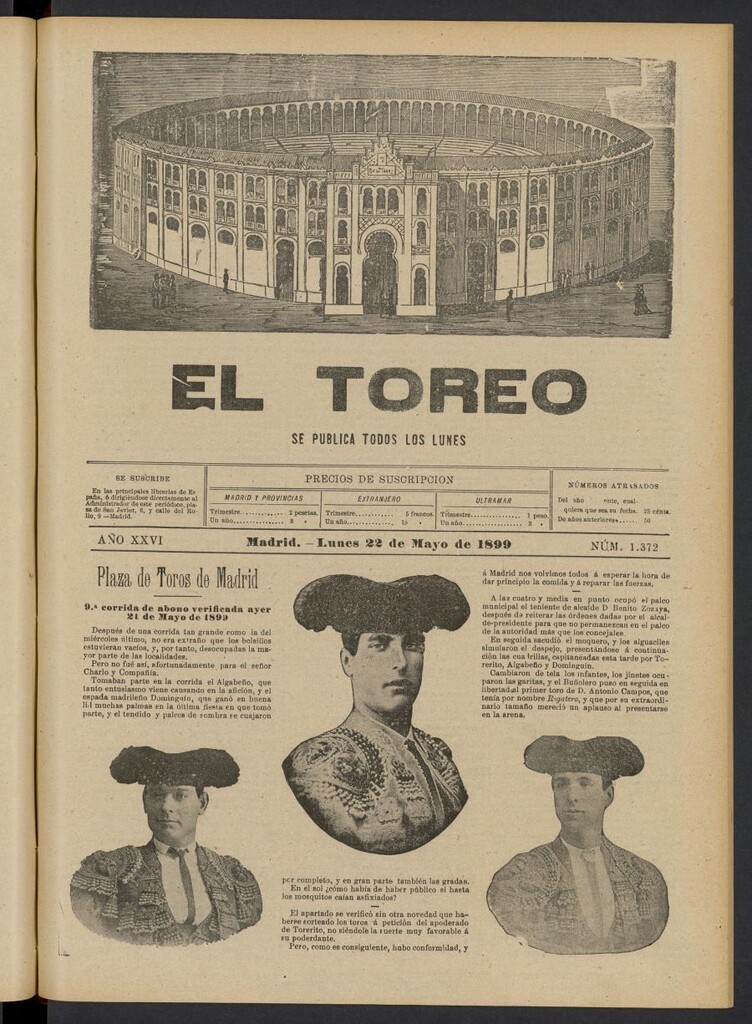 Miniatura de El Toreo: suplemento a "La Correspondencia Teatral" del 22 de mayo de 1899, nº 1372