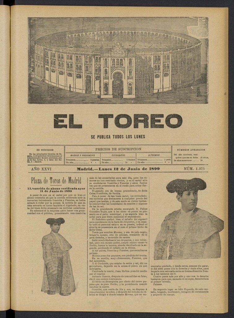 Miniatura de El Toreo: suplemento a "La Correspondencia Teatral" del 12 de junio de 1899, nº 1375