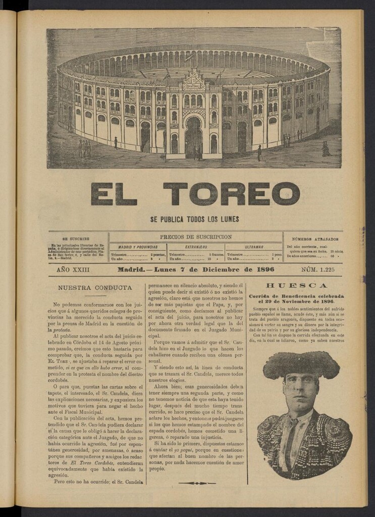 Miniatura de El Toreo: suplemento a "La Correspondencia Teatral" del 7 de diciembre de 1896, nº 1225