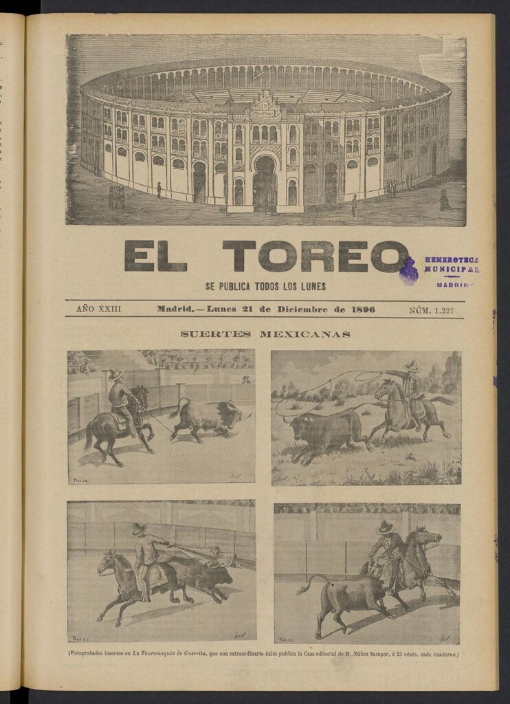 Miniatura de El Toreo: suplemento a "La Correspondencia Teatral" del 21 de diciembre de 1896, nº 1227