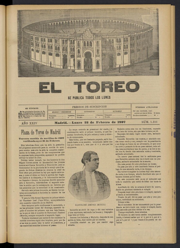 Miniatura de El Toreo: suplemento a "La Correspondencia Teatral" del 22 de febrero de 1897, nº 1236