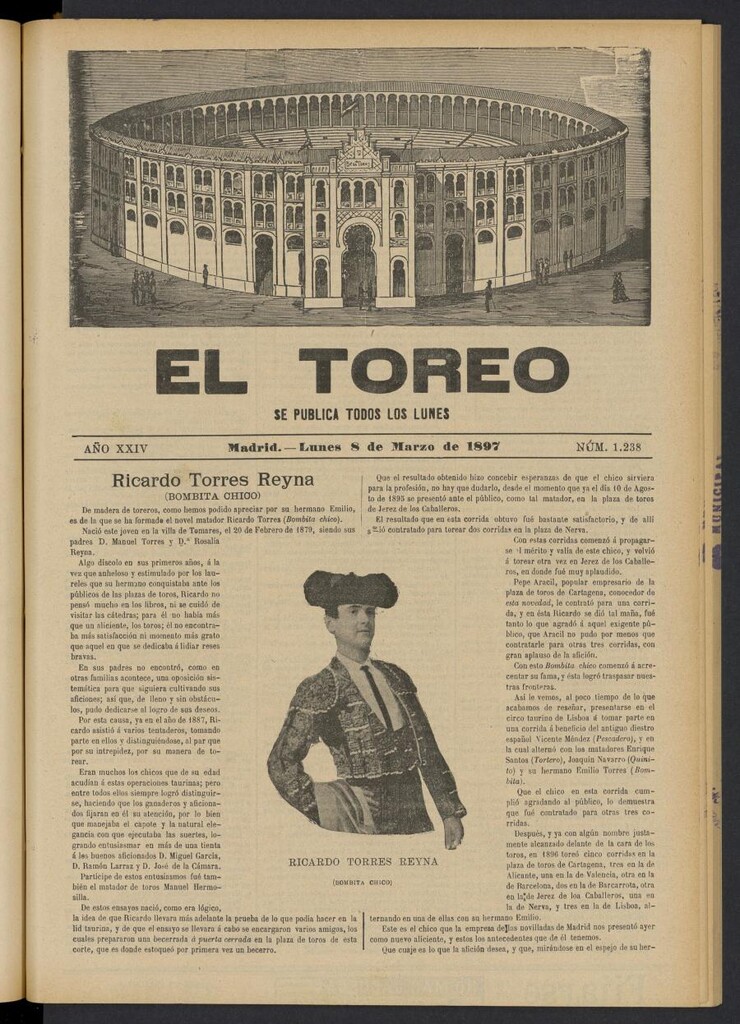 Miniatura de El Toreo: suplemento a "La Correspondencia Teatral" del 8 de marzo de 1897, nº 1238