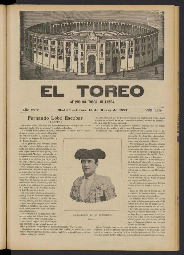 Miniatura de El Toreo: suplemento a "La Correspondencia Teatral" del 15 de marzo de 1897, nº 1239