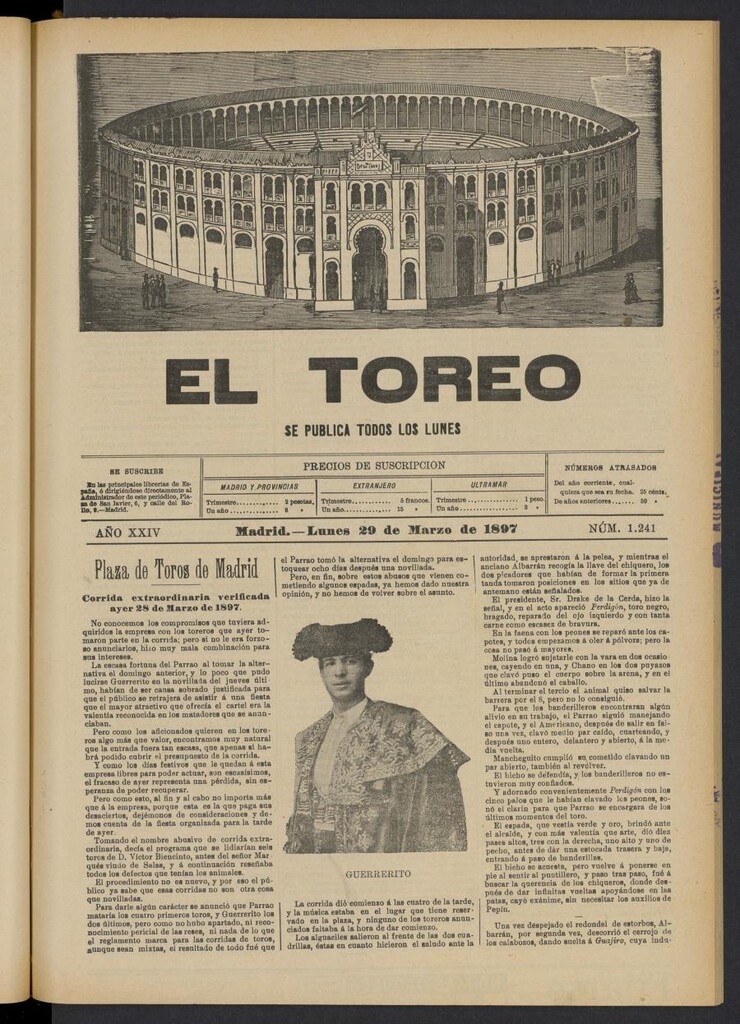 Miniatura de El Toreo: suplemento a "La Correspondencia Teatral" del 29 de marzo de 1897, nº 1241