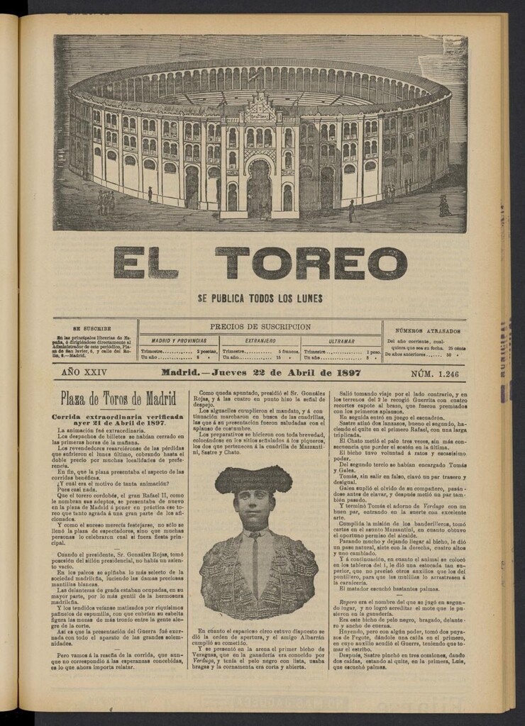 Miniatura de El Toreo: suplemento a "La Correspondencia Teatral" del 22 de abril de 1897, nº 1246