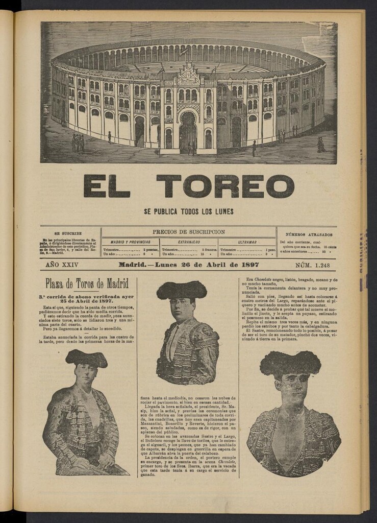 Miniatura de El Toreo: suplemento a "La Correspondencia Teatral" del 26 de abril de 1897, nº 1248