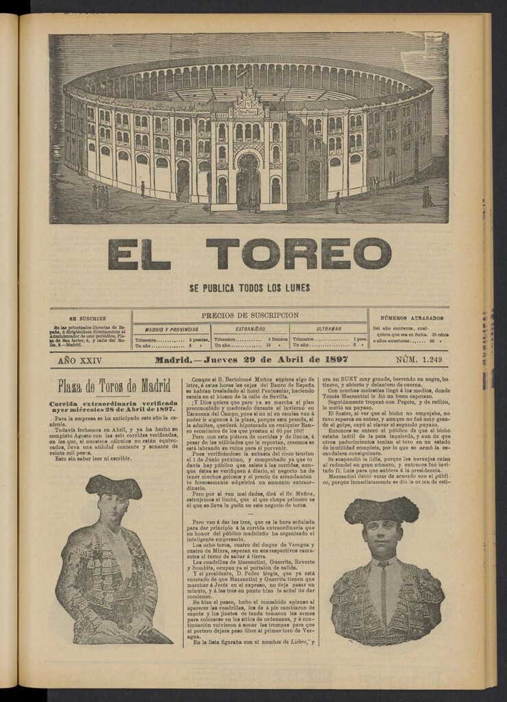 Miniatura de El Toreo: suplemento a "La Correspondencia Teatral" del 29 de abril de 1897, nº 1249