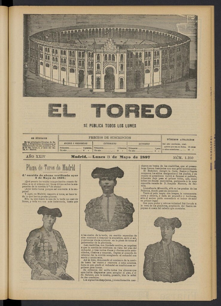 Miniatura de El Toreo: suplemento a "La Correspondencia Teatral" del 3 de mayo de 1897, nº 1250