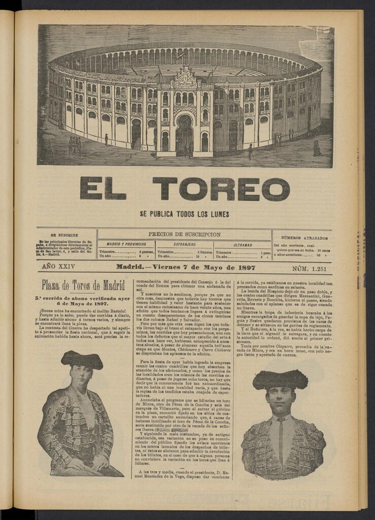 Miniatura de El Toreo: suplemento a "La Correspondencia Teatral" del 7 de mayo de 1897, nº 1251
