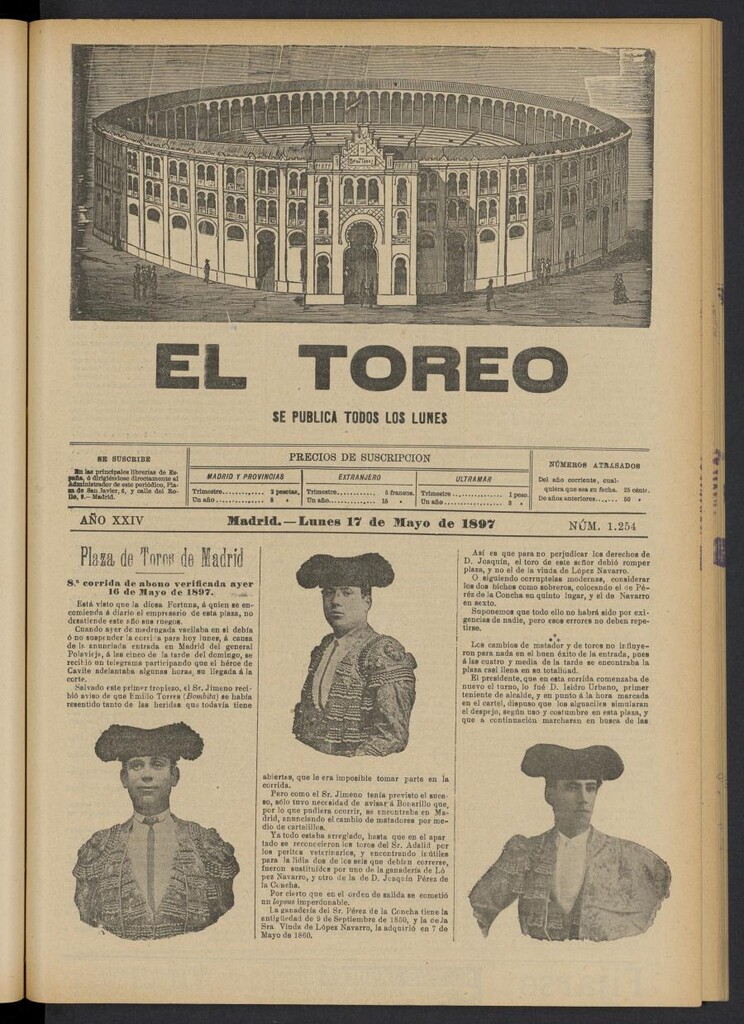 Miniatura de El Toreo: suplemento a "La Correspondencia Teatral" del 17 de mayo de 1897, nº 1254