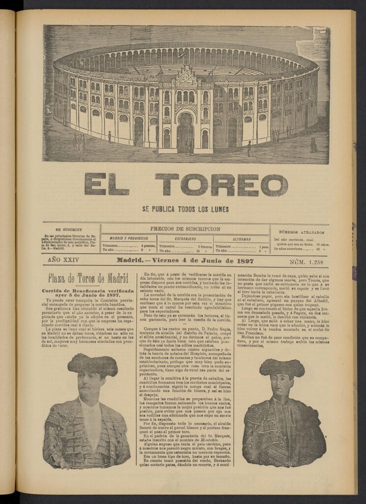 Miniatura de El Toreo: suplemento a "La Correspondencia Teatral" del 4 de junio de 1897, nº 1258