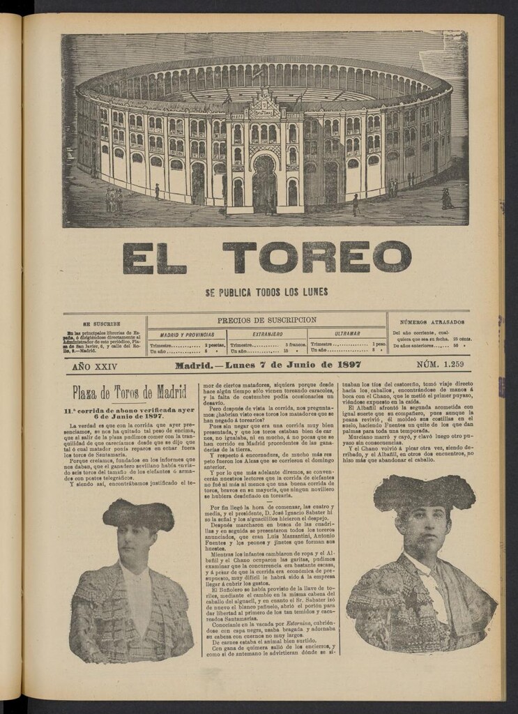 Miniatura de El Toreo: suplemento a "La Correspondencia Teatral" del 7 de junio de 1897, nº 1259