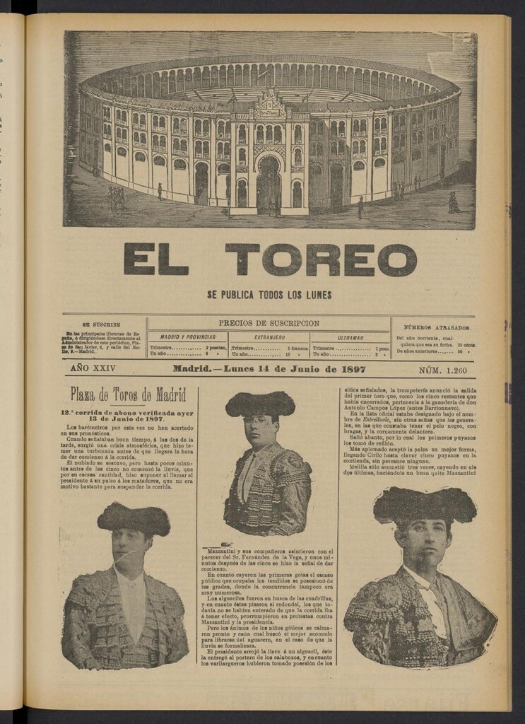 Miniatura de El Toreo: suplemento a "La Correspondencia Teatral" del 14 de junio de 1897, nº 1260