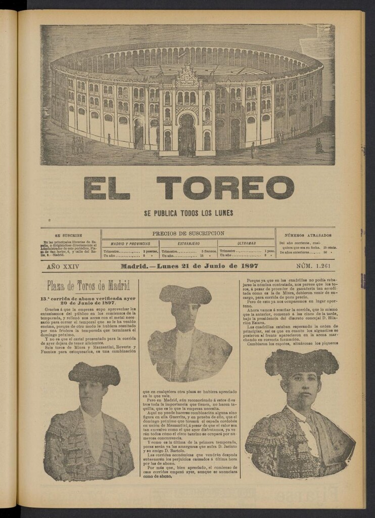 Miniatura de El Toreo: suplemento a "La Correspondencia Teatral" del 21 de junio de 1897, nº 1261