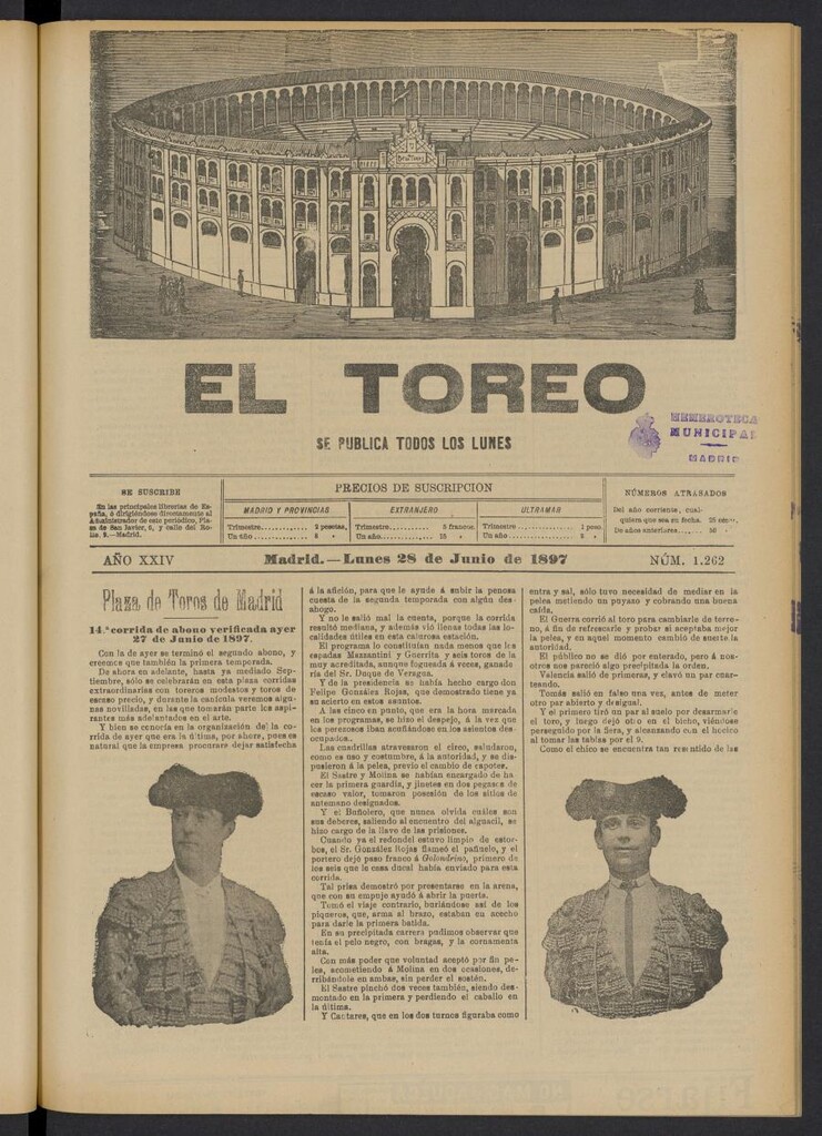 Miniatura de El Toreo: suplemento a "La Correspondencia Teatral" del 28 de junio de 1897, nº 1262